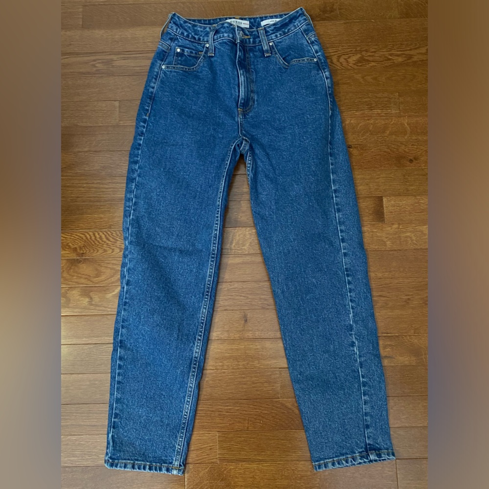 Guess Mom Jeans Medium Blue Wash High Rise Stretch Size 25